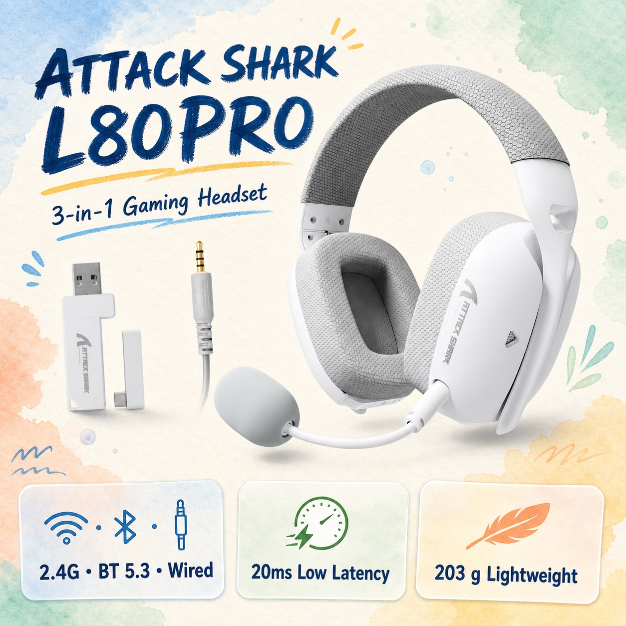 Esports Gaming Earbuds - ATTACK SHARK L80PRO 초경량 3-in-1 게이밍
