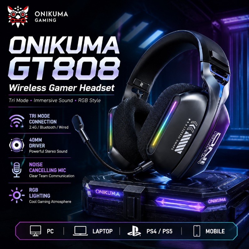 ONIKUMA GT808 무선 게임용 헤드셋 트라이 모 - Esports Gaming Headphones 리뷰 및 가격