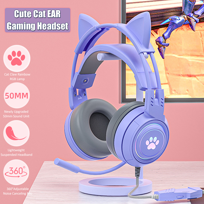 귀여운 고양이 귀 게임용 헤드폰, 마이크 포함, 소음  - Esports Gaming Headphones 리뷰 및 가격